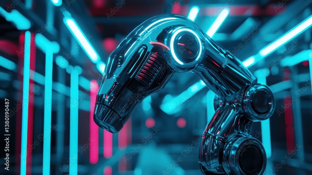 Aufkleber futuristic robot arm in neon environment showcasing advanced technology and efficiency in artificial