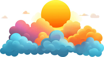 Watercolor illustration of sun and clouds, white background