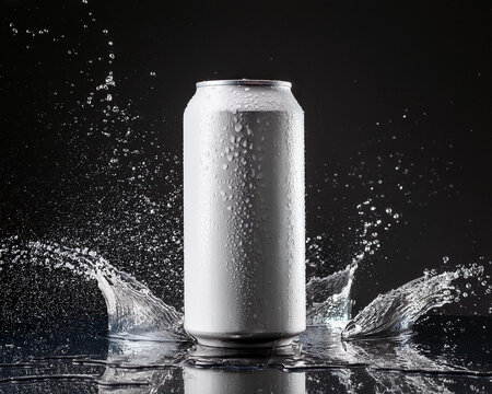 280 ml white aluminum soda can with splashing drops