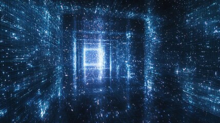 Obraz premium Futuristic Digital Environment Representing Language Model and AI Efficiency in a Vast Data Space