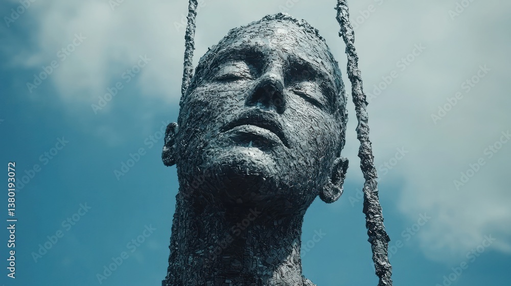 Poster abstract sculpture representing human concepts in artificial intelligence and language efficiency ag