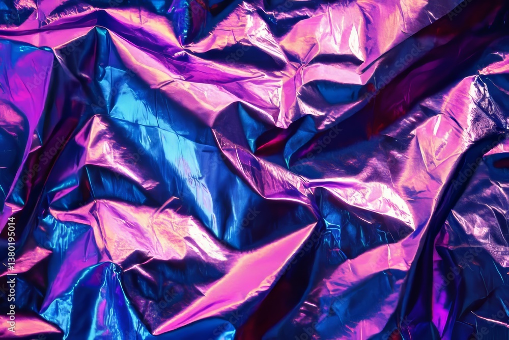 Poster iridescent holographic rainbow foil with a wrinkled texture, creating an abstract hologram backgroun