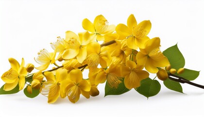 yellow golden shower flower cassia fistula flower isolated on white background