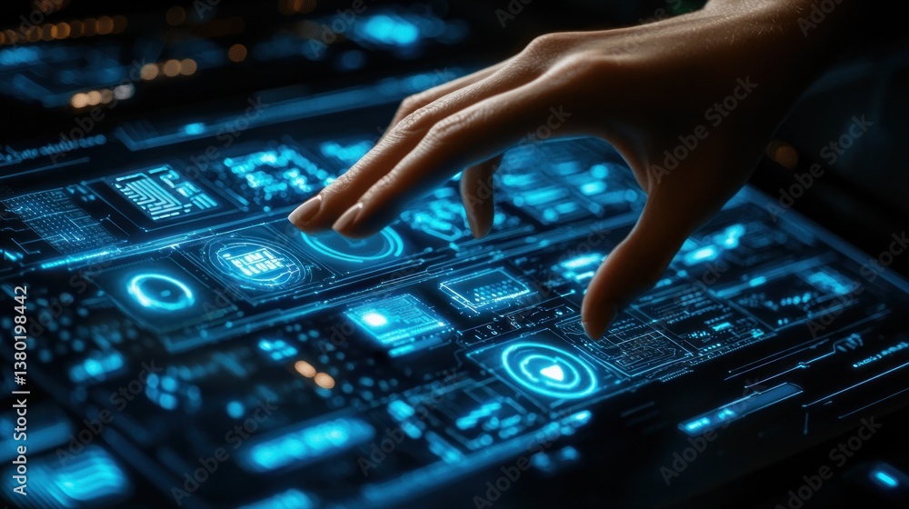 Aufkleber innovative hand interacting with digital interface displaying futuristic technology and ai models fo