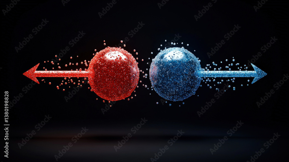 Aufkleber dynamic illustration of elemental hydrogen and oxygen atoms, depicted as red and blue spheres with a