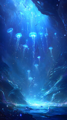 Luminous Jellyfish Dance: An Exquisite Underwater Ballet in the Deep Ocean's Embrace