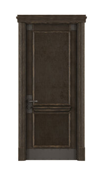 Retro dark wood door with metal details isolated on 
transparent background