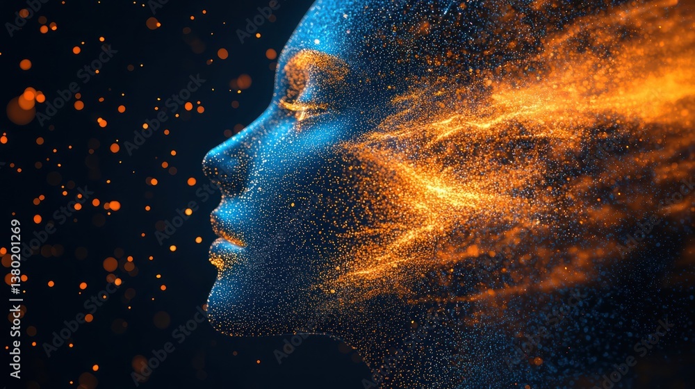 Poster stunning digital artwork depicting abstract concept of language model and ai efficiency with vibrant