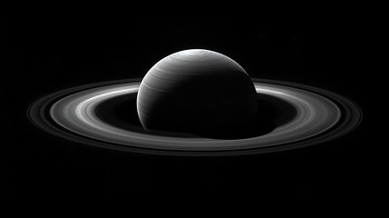 A black and white photo of a planet in a ring