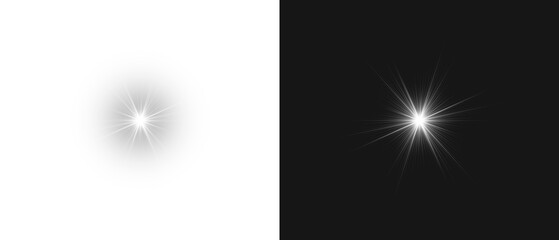 PNG Flash light on black background. Glow Star light sparkle. Vector glow sparkle effect. Abstract lens flare. Flashing lights. Transparent PNG. Stock royalty free.