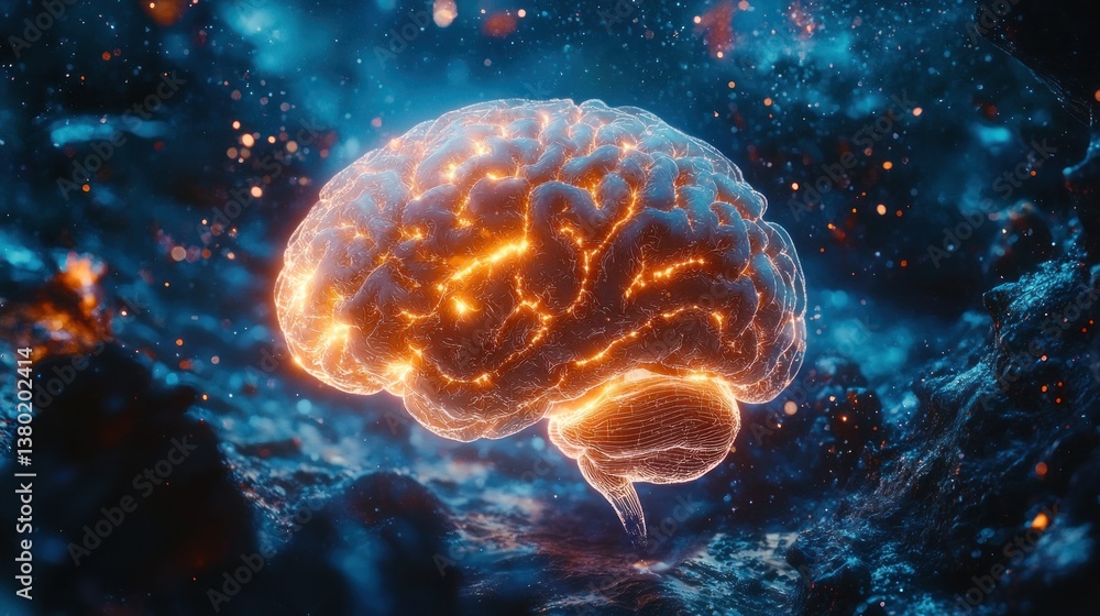 Aufkleber futuristic concept of artificial intelligence brain with glowing neural connections in space environ