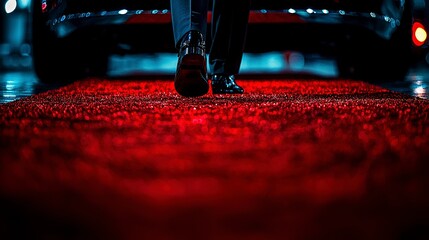 A Person Wearing Business Attire Walks On A Red Carpet