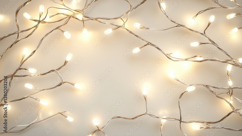 Poster warm glowing string lights creating a cozy and inviting atmosphere on a neutral background.