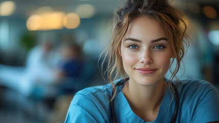 A nurse taking a break in a hospital lounge, sipping coffee with a thoughtful expression
