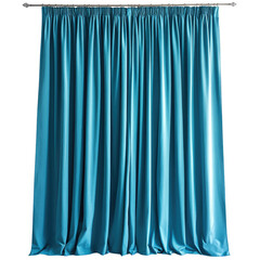 Turquoise satin curtains hanging elegantly, showcasing rich texture and smooth drape isolated on transparent background, cutout png