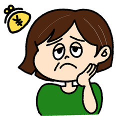 お金が減って困った女性のイラスト