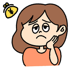 お金のことで困った女性のイラスト