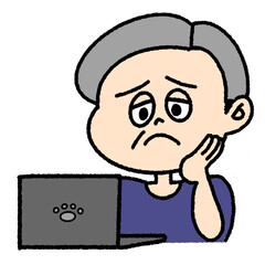パソコンで困るおじいさんのイラスト