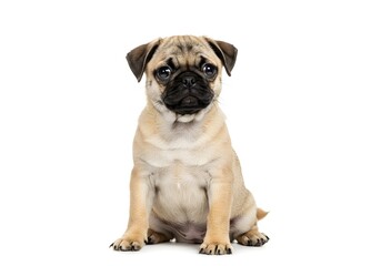 Fototapeta premium Adorable Puggle Puppy Sitting, Isolated on White Background - Cute Dog Portrait
