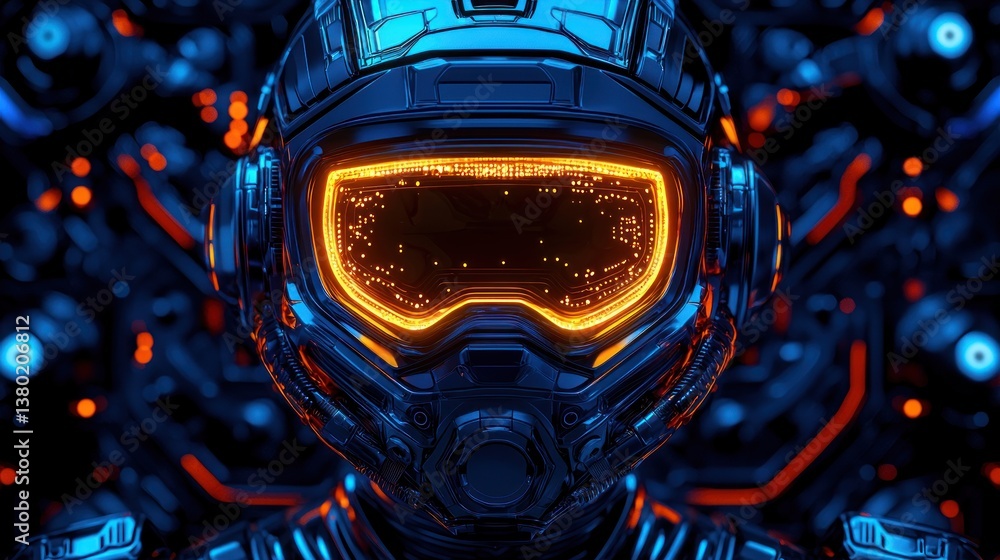 Aufkleber futuristic ai model in high-tech environment with neon accents and enhanced efficiency features