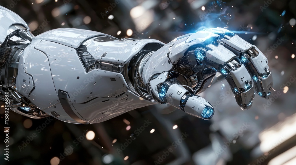 Aufkleber futuristic robotic arm with glowing blue details emphasizing advanced ai and efficiency in language 