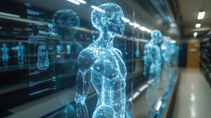 A holographic anatomy model being used for advanced nursing education in a modern lab