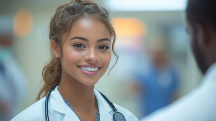 Fototapeta premium a nursing student assisting a doctor during an internship at a busy hospital ward