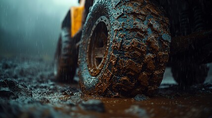 The close up view of a muddy off road vehicle tire