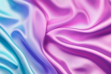 Obraz premium Pink tuquoise silk satin. Gradient. Wavy folds. Shiny fabric surface. Beautiful purple teal background with space for design.
