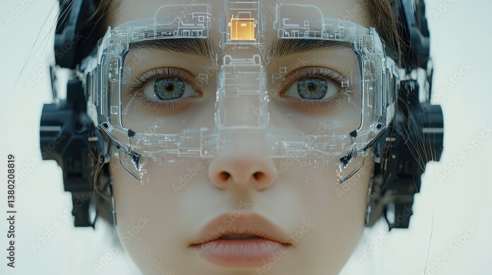 Aufkleber futuristic ai model showcasing enhanced efficiency in language processing technology on a human face