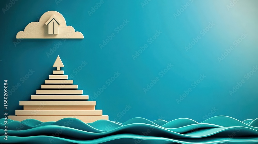 Poster impact effect economic concept. abstract layered design with waves and clouds in a blue background.
