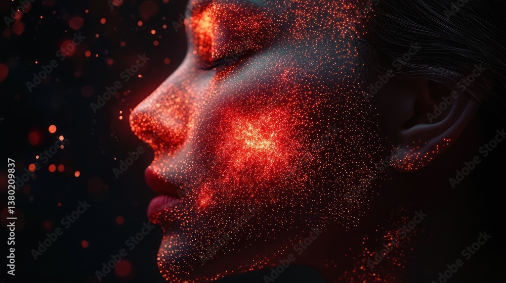 Poster captivating portrait of a woman with glowing particles representing ai and language intelligence pro