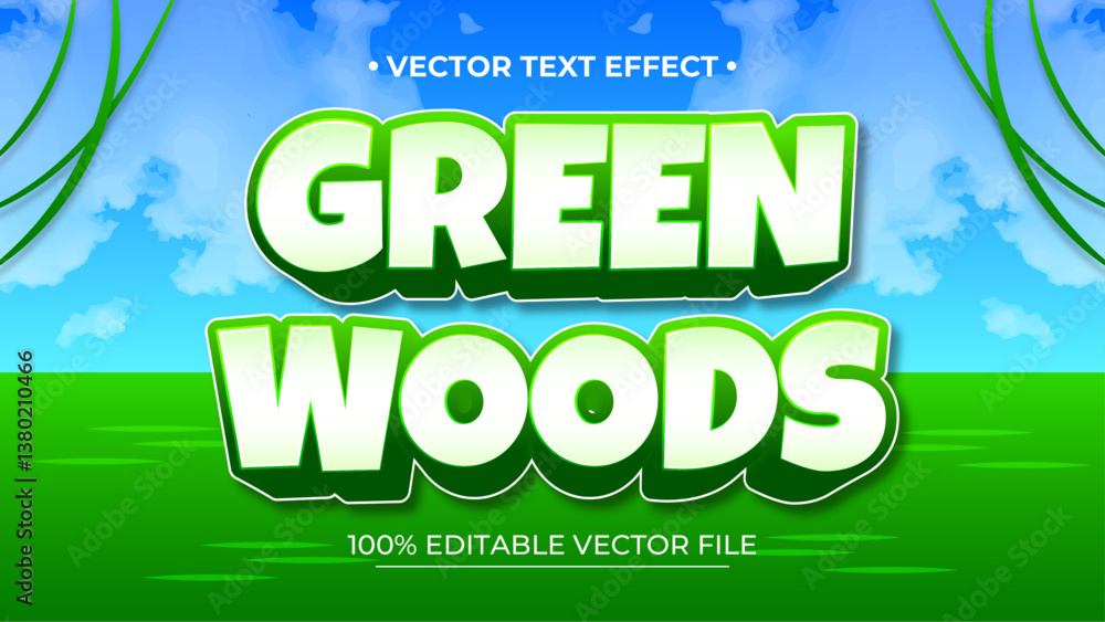 Poster green woods editable text effect vector with sky background