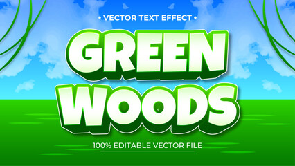 Green Woods editable text effect vector with sky background