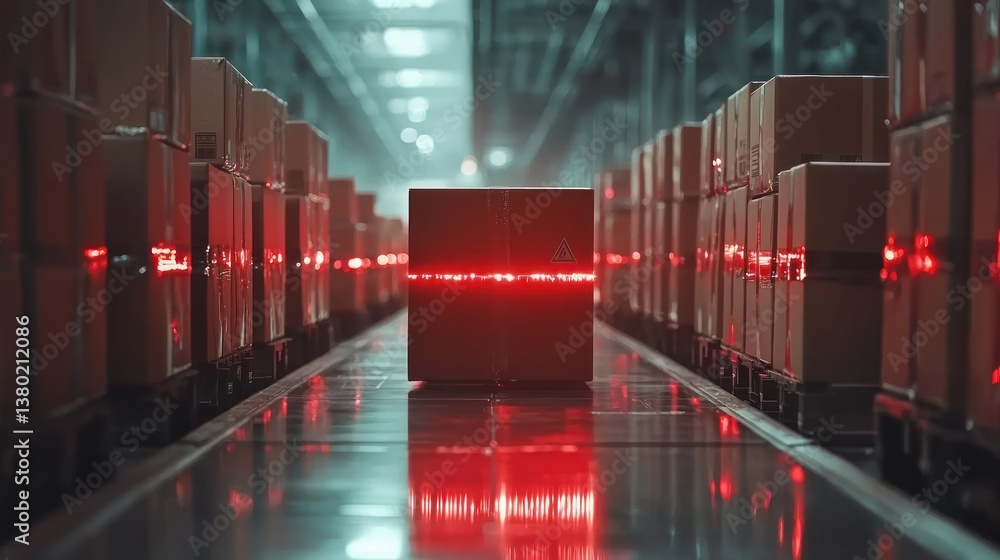Poster advanced ai efficiency in warehouse operations with smart delivery box in modern storage facility
