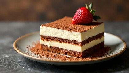 Rich cocoa dusted tiramisu, perfectly layered & elegant , gastronomy, cocoa powder