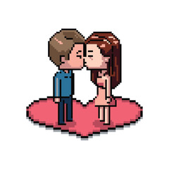 Pixel Art Couple Kissing love Romance vector design