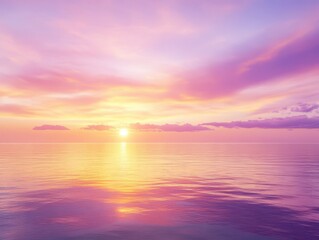 Fototapeta premium Vibrant sunrise over the ocean, soft pinks and purples blending with warm golds, fresh summer morning feel