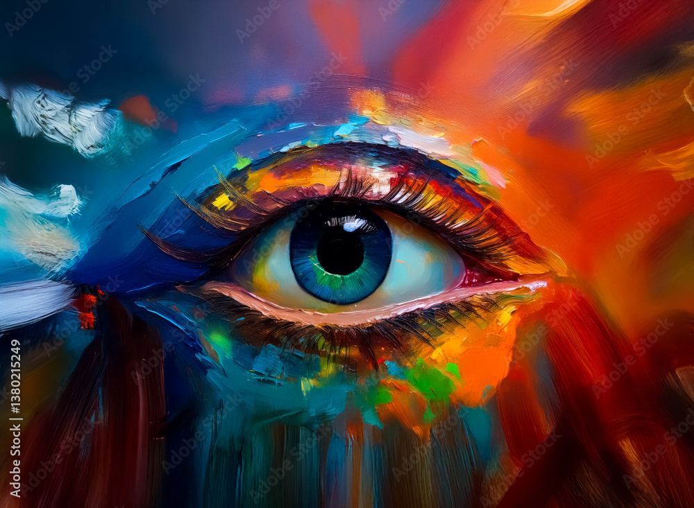 Fototapete vivid artwork of an eye rendered in an abstract style with a burst of colors. bold brushstrokes and 