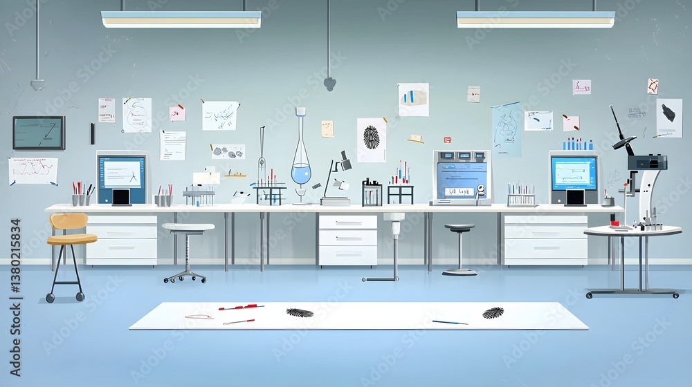 Poster a well equipped forensic laboratory featuring various scientific instruments and tools for evidence 