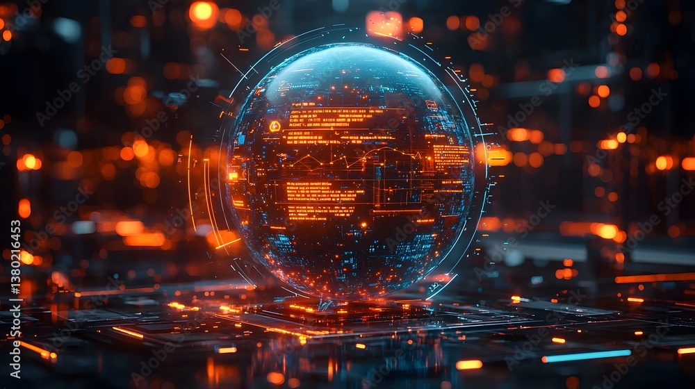 Poster holographic globe displaying dynamic environmental data