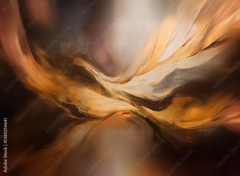 Leinwandbilder here's a description and keyword list: an abstract, atmospheric painting showcases flowing, golden h