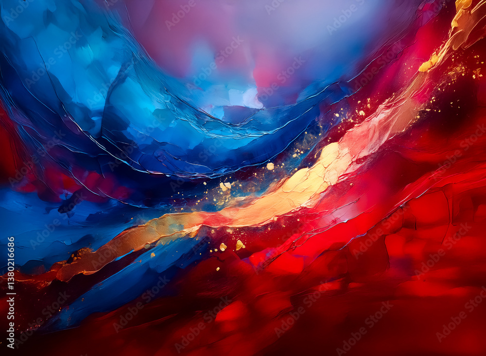 Aufkleber here's a description and keywords: vibrant abstract art. hints of gold shimmer amongst flowing layer