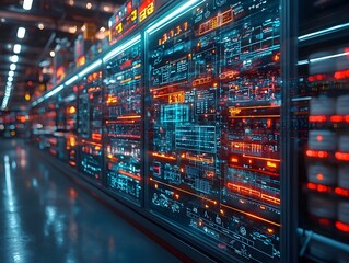 Holographic interface displaying inventory data and alerts