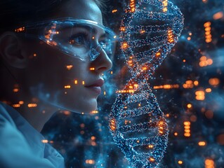A scientist studying a holographic DNA strand