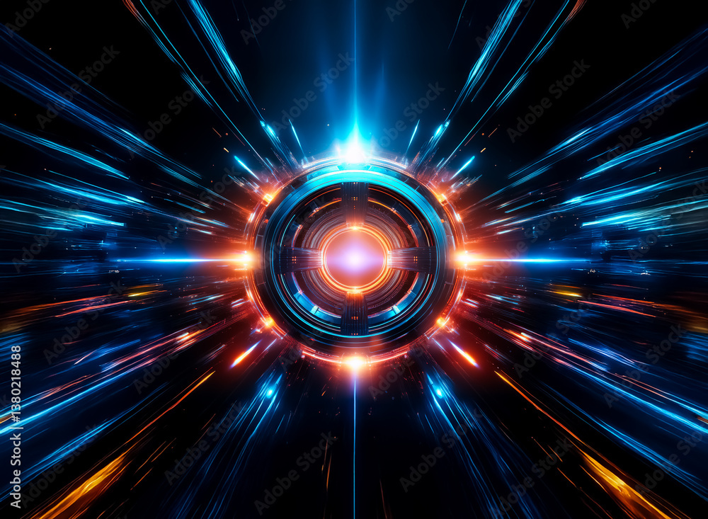 Aufkleber a vibrant orb emits radiating beams of light, creating a futuristic and abstract design. blue and or