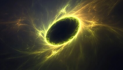 A dark backdrop featuring a mysterious green lightning circle in an abstract form