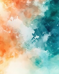 Obraz premium A vibrant abstract watercolor painting featuring a blend of warm orange and cool teal hues, creating a dynamic and energetic atmosphere suitable for creative projects