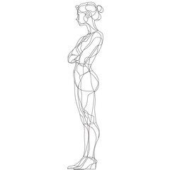 Fototapeta premium Continuous line drawing of a thoughtful woman standing in contemplation
