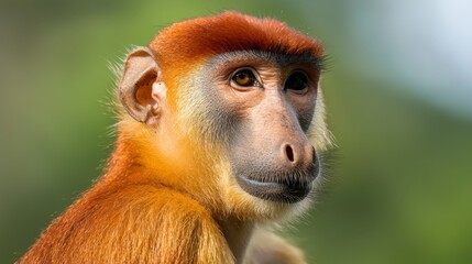 Obraz premium Close-up of a baboon with striking orange fur and expressive eyes